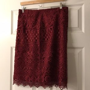 Loft Lace Detail Pencil Skirt - Cranberry